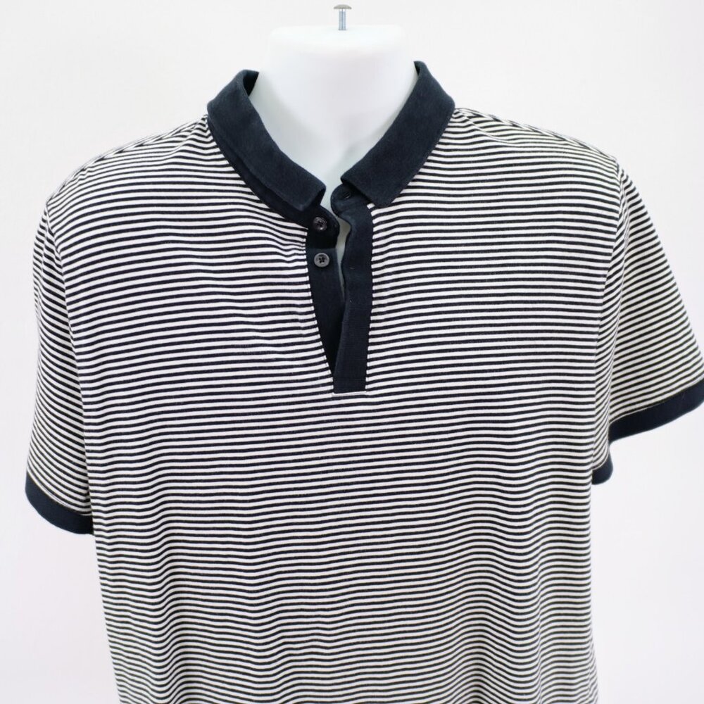 DAMAGED Express Collared Black White‎ Striped Short Sleeve  Polo Shirt XL Cotton